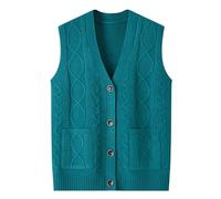 Chalecos de punto para mujer, suéteres de punto para mujer, chaleco de punto para mujer con cuello en V, chaleco de punto liso con botones, sin mangas, cárdigan, chaleco ligero de punto trenzado con