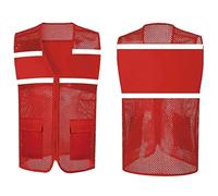 Chalecos de seguridad, Chaleco de trabajo de alta visibilidad con cremallera de malla for exteriores, for hombre y mujer, con bolsillos, multicolor, varios tamaños.(Rosso,XXL)