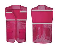 Chalecos de seguridad, Chaleco de trabajo de alta visibilidad con cremallera de malla for exteriores, for hombre y mujer, con bolsillos, multicolor, varios tamaños.(Roze,Large)