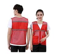 Chalecos de seguridad, Chaleco de trabajo de alta visibilidad con cremallera de malla for exteriores, for hombre y mujer, con bolsillos, multicolor, varios tamaños.(Rosso,Medium)