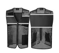 Chalecos de seguridad, Chaleco de trabajo de alta visibilidad con cremallera de malla for exteriores, for hombre y mujer, con bolsillos, multicolor, varios tamaños.(Schwarz,Large)