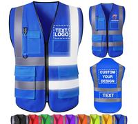 Chalecos de Seguridad personalizados a granel, con texto de logotipo de nombre, chalecos reflectantes de alta visibilidad, con bolsillos, chalecos de trabajo, hombres Blue X-Large