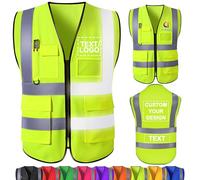 Chalecos de Seguridad personalizados a granel, con texto de logotipo de nombre, chalecos reflectantes de alta visibilidad, con bolsillos, chalecos de trabajo, hombres Fluorescent Green 5X-Large