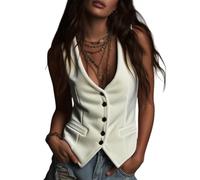 Chalecos de terciopelo retro para mujer - Chalecos de disfraces con Escote en V profundo y botones - Moda femenina, estilo y elegancia (White,L)