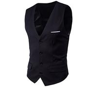 Chalecos de traje para hombre, color negro, chaleco de golf casual con cuello en V, chaleco formal con botones, chaleco cómodo, clásico, ligero, apto para capas, chaleco de trabajo a medida, Negro, L