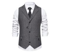 Chalecos de tweed para hombre, estilo vintage, ajustados, con cuello con muescas, estilo casual, para esmoquin, boda, fiesta, gris, M