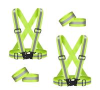 Chalecos Reflectantes,2 Packs Chaleco de Seguridad y 4 Reflectante Brazalete Reflectante,Chaleco Reflectante Alta Visibilidad Elástica Ajustable para Correr,Senderismo,Ciclismo,Carreras,Motorista