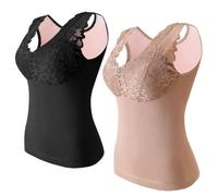 Chalecos sin Mangas, 2 Piezas, Chalecos térmicos para Mujer, Ropa Interior térmica con Cuello en V y Capas Base de Encaje, Sujetador de Calor, Camisolas y Chalecos de otoño e invie