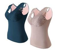 Chalecos sin Mangas, 2 Piezas, Chalecos térmicos para Mujer, Ropa Interior térmica con Cuello en V y Capas Base de Encaje, Sujetador de Calor, Camisolas y Chalecos de otoño e invie
