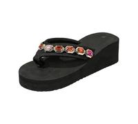 Chalecos Summer Crystal Flip Flop Sandals Platform Slide Slippers Comfortable Casual Beach Shoes, Le Noir, 43 EU