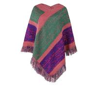 Chales de moda con borlas para mujer, capa de punto a rayas de colores contrastantes, elegante chal de pashmina para primavera, otoño e invierno, Morado (, talla única