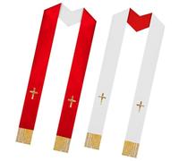Chales de Sacerdote Bordados - Estola de Clero Reversible de Doble Cara con Borlas | Suministros de Iglesia unisex para adultos para boda, bautismo, confirmación funeraria | Poliéster, 13x135cm, 2 Pie