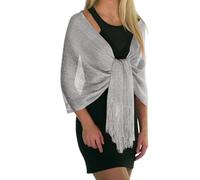 Chales y envolturas metálicas brillantes de Rheane para invierno y otoño 2025 con hebilla para vestidos de fiesta de noche, boda, fiesta, bufanda de seda dorada y plateada con borlas para cena, chal