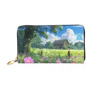 Chalet In The Grassland Pattern - Cartera para mujer, cartera larga de embrague, cartera para tarjetas de crédito, monedero de viaje, color negro, talla única, Black, Talla única