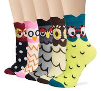 Chalier Cozy 5 Pares Calcetines Algodón Suaves Calcetines Gato Perro para Mujer, Regalos de Cumpleaños para Amantes de los Animales, Talla Única (Verde)