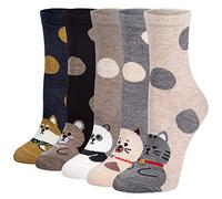 Chalier Cozy Calcetines Animales 5 Pares Calcetines Algodón Suaves Calcetines Gato Perro para Mujer, Regalos de Cumpleaños para Amantes de los Animales, Talla Única (Amarillo)