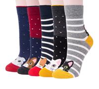 Chalier Cozy Calcetines Animales 5 Pares Calcetines Algodón Suaves Calcetines Gato Perro para Mujer, Regalos de Cumpleaños para Amantes de los Animales, Talla Única (Azul)