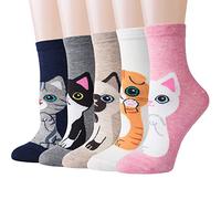 Chalier Cozy Calcetines Animales 5 Pares Calcetines Algodón Suaves Calcetines Gato Perro para Mujer, Regalos de Cumpleaños para Amantes de los Animales, Talla Única, Rosado