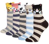 Chalier Cozy Calcetines Animales 5 Pares Calcetines Algodón Suaves Calcetines Gato Perro para Mujer, Regalos de Cumpleaños para Amantes de los Animales, Talla Única (Rayas negras)