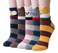 Chalier Cozy Calcetines Animales 5 Pares Calcetines Algodón Suaves Gato Perro para Mujer, Regalos de Cumpleaños para Amantes de los Animales, Talla Única (Naranja)