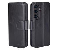 CHALK & HIDE - Funda Tipo Libro de Piel Real para Samsung Galaxy S25 Plus, Carcasa de Cuero con 2 Bloqueo RFID Ranura Tarjetas, Cierre Magnetico y Soporte Integrado - Negro