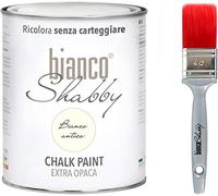Chalk Paint - Pintura de color blanco antiguo y pincel - Pintura Shabby Chic Vintage Extra Mate (1 litro) + Pincel profesional (40 mm)