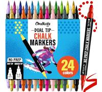 Chalkola 24 rotuladores de tiza para pizarra lavable, punta doble, sin bombeo