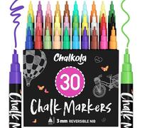 Chalkola 30 Marcadores - Pluma de vidrio de ventana de pizarra de pizarra húmeda no tóxica - Punta reversible de balas y cinceles de 3 mm