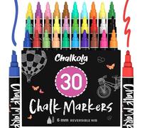 Chalkola 30 Marcadores - Pluma de vidrio de ventana de pizarra de pizarra húmeda no tóxica - Punta reversible de balas y cinceles de 6 mm
