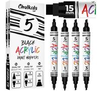 Chalkola 5 rotuladores acrílicos negros - Punta doble de tamaño fino y jumbo (1mm, 3mm, 5mm, 15mm) | Marcador de pintura negra permanente para carteles, madera, metal, rocas, tela, lienzo, vidrio
