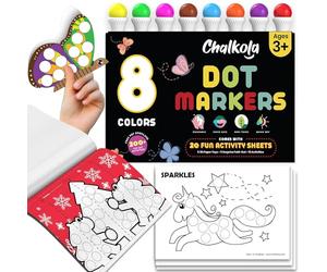 Chalkola 8 rotuladores de punto lavables para niños pequeños - rotuladores de punto de pintura no tóxicos, sellos de bingo, marcadores de punto para niños con libro de actividades gratuito de 20