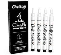 Chalkola Rotuladores de tiza blanca con punta extra fina (4 unidades de 1 mm de punta) - Rotuladores blancos de borrado en seco para pizarras, pizarras, ventanas, vidrio, bistró