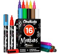 Chalkola Rotuladores de Tiza con Punta Fina para Pizarra y Cristal (Pack de 16, Punta Reversible 3mm) | Marcadores Lavables para Ventanas, Rotuladores de Tiza Líquida para Calendarios, Espejos, Coche
