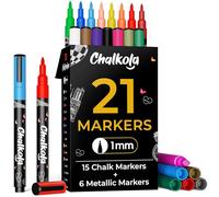 Chalkola Rotuladores de Tiza Extra Finos para Pizarra y Cristal (Pack de 21, Punta 1mm) | Marcadores para Ventanas, Rotuladores de Tiza Líquida para Pizarra Blanca, Coche, Calendario | Borrables