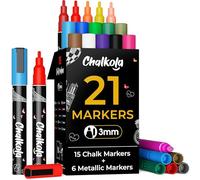 Chalkola Rotuladores de Tiza Extra Finos para Pizarra y Cristal (Pack de 21, Punta 3mm) | Marcadores para Ventanas, Rotuladores de Tiza Líquida para Pizarra Blanca, Coche, Calendario | Borrables