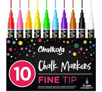 Chalkola Rotuladores de tiza liquida - Paquete de 10 rotuladores de colores neón - Para uso en todo tipo de pizarras y tableros y en las ventanas - punta redonda de 3mm