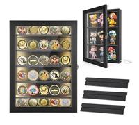 Challenge - Caja expositora de monedas con luces, medallas, figuras coleccionables, vitrina con luz LED, caja de sombra para montar en la pared, soporte para monedas de cristales, caja de