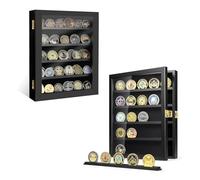 Challenge Münzvitrine,Münzhalter-Display,Militär-Münzhalter-Display, Münzdisplay aus Holz,Wandmontage mit abnehmbaren Regalen,Shadow Box für Medaillen Pin Insignia Buttons,Poker-Chip、Anime-Münzen.