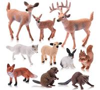 Chalyna 10 Figuras de Animales del Bosque en Miniatura Juguetes de Juego Educativos de Familia de Ardilla Castor Conejo Ciervo Pequeño Adornos de Tarta para Regalo de Graduación Fiestas Cumpleaños