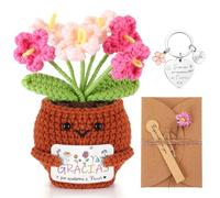 Chalyna Set de Regalos de Agradecimiento para Maestro Incluye Flores de Ganchillo Positivo, Llavero con Frases de Gracias por Ayudarme a Crecer, Tarjeta de Felicitación para Graduación Cumpleaños
