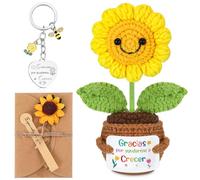 Chalyna Set de Regalos de Agradecimiento para Maestro Incluye Girasol de Ganchillo Positivo, Llavero con Frases de Gracias por Ayudarme a Crecer, Tarjeta de Felicitación para Graduación Cumpleaños