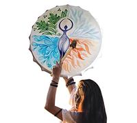 chamán, 25 cm, mano con mango tambor, tambor chamánico hecho a mano, madera, marco para música espiritual, curación sonido, meditación, decoración del hogar, instrumentos percusión