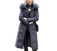 Chamarra Larga De Plumón Mujer Con Capucha De Piel Sintética, Chaquetas Acolchadas Con Capucha De Invierno Chaqueta De Plumón Ultra Larga De Corte Entallado Parka Cálida(Gray,M)