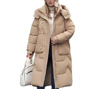 Chamarra Larga De Plumón Mujer Con Capucha Desmontable Chaquetas Acolchadas Chaqueta De Invierno Cálida Y Gruesa Con Bolsillos(Khaki,XXL)