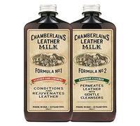 Chamberlain's Leather Milk - Set de acondicionador y Limpiador de Cuero Naturales - No. 1 y 2 - con 2 Almohadillas de restauración - 0.35 L