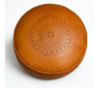 ChamChimi Puf Marrón, Hecho a mano de cuero genuino marroquí, sin relleno, cómodo cojín de asiento para adultos, puf redondo, cojín de suelo de cuero genuino
