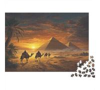 Chameau au Coucher du soleilPuzzles Pour Adultes 38x26cm/1000pcs,Jeux De Défi Pyramides d'Égypte