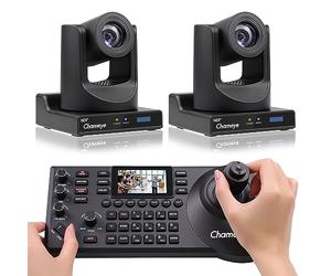 Chameye Cámara PTZ NDI con zoom óptico de 30x, AI con seguimiento automático, kits de cámara PTZ + controlador de cámara PTZ para eventos educativos de culto a la iglesia, C730Nx2+E300 (K230N)