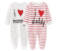 Chamie Baby grows - Mameluco de manga larga para niños y niñas, algodón, 0-3 m/3-6 m/6-9 m/9-12 m, I love mommy daddy, 9 mes