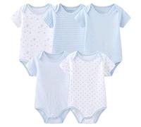 Chamie Body de algodón de manga corta para recién nacido, paquete de 5 unidades, traje de una pieza para niños y niñas de 0 a 12 meses, azul, 0-3 Months